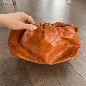 Brown woven pouch handbag